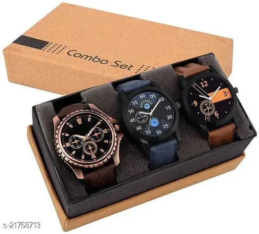 Stylish Men Leather strip Watches | pack of 3