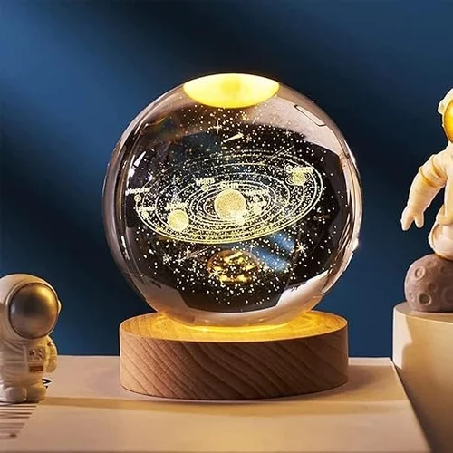 3D  Crystal Ball Night Lamp, Lamp with Colourful LED Light, Crystal Ball with Wood Stand, Bedside Lamp (Pack of 1) | Decoration items
